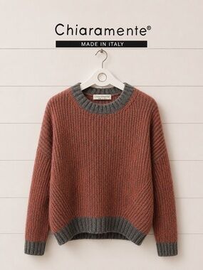 CHIARAMENTE – RED & GREY STRIPED SWEATER – SIZE L